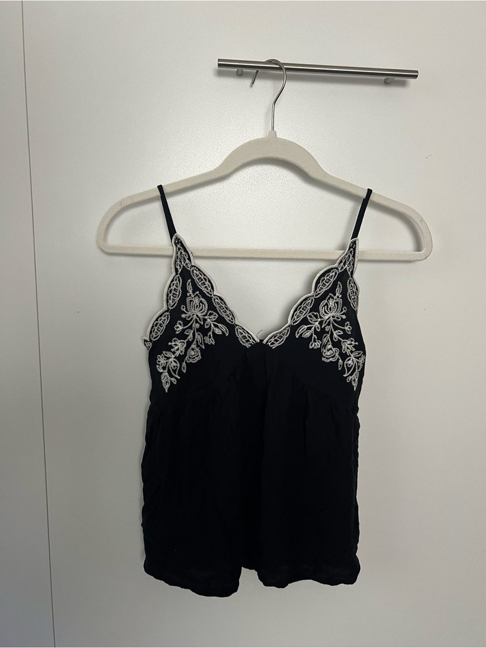 T.J.Maxx Black Cami Top with White Floral Embroidery